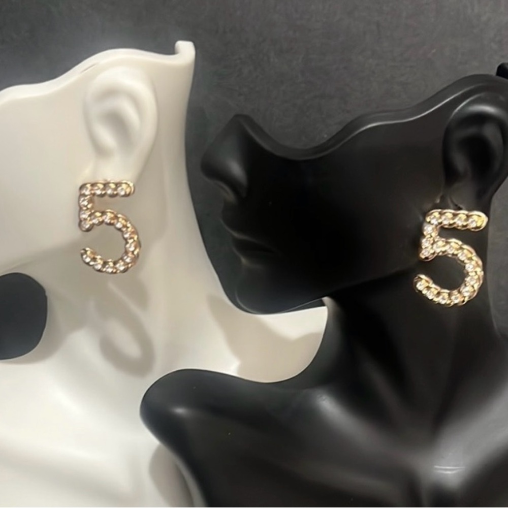 NEW Gold Number 5 Earrings - Picture 3 of 6